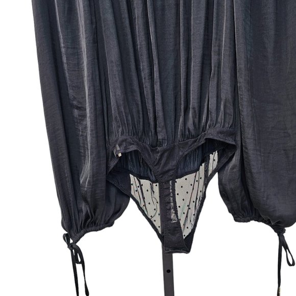 Free People Intimately Another Round Peasant Bodysuit Black Silky Size Medium - Picture 6 of 13